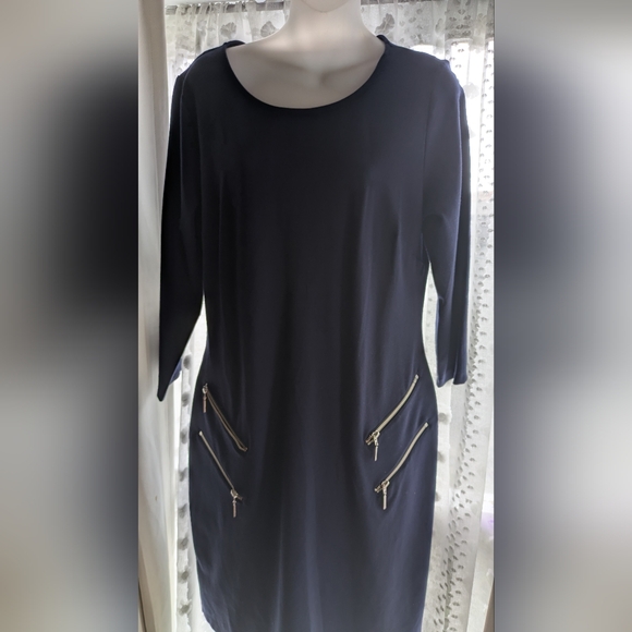 LOT 2 dresses : LOFT Charcoal Black Swing Dress Navy Blue Dress - Picture 2 of 9